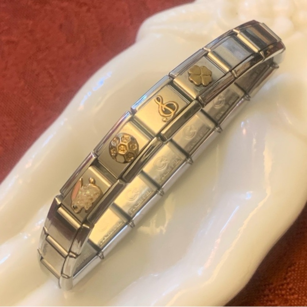 Stainless steel and 18kt Italian Nominoro Composable Charm Bracelet